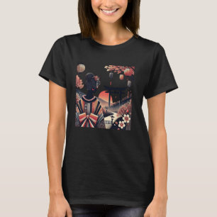 Camiseta Vintage Flor de Arte Japonesa Sunset Floral Geisha