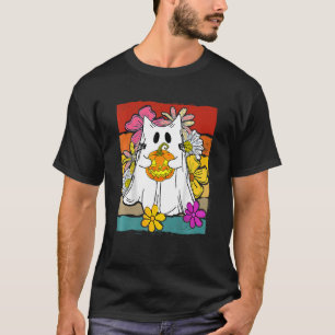 Camiseta Vintage Floral Ghost Cat Halloween