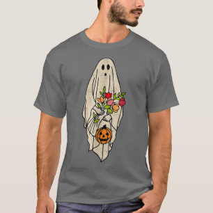 Camiseta Vintage Floral Ghost Cute Halloween Graphic Boo Pu