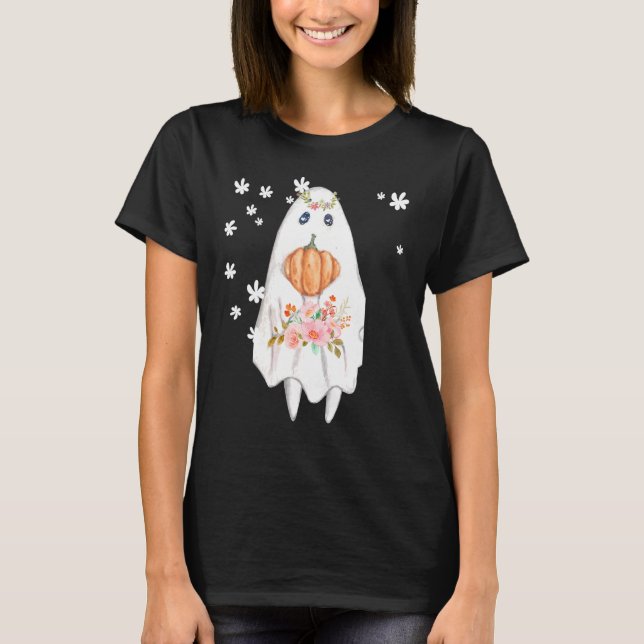 Camiseta Vintage Floral Ghost Halloween Graphic (Frente)