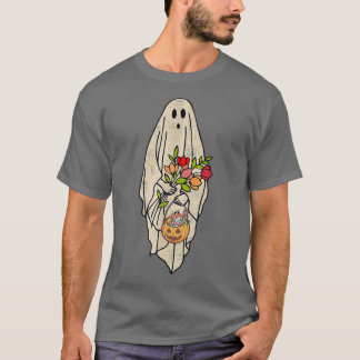 Camiseta Vintage Floral Ghost Halloween Pumpkin Jack O Lant