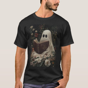 Camiseta Vintage Floral Ghost Reading Book Halloween Costum