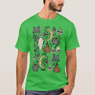 Camiseta Vintage Floral Ghost Witch Pumpkin Halloween Costu