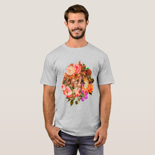 Camiseta Vintage Floral Skull Vibrant (Frente Completa)