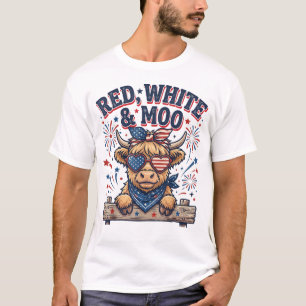 Camiseta Vintage Fofo Vermelho, Branco e Moo Divertido 4 de