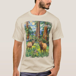 Camiseta Vintage Forest Redwood Wildlife Elk Van Gogh Style
