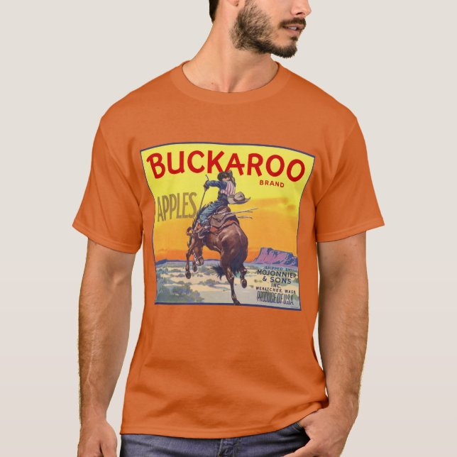 Camiseta Vintage Fruta Crate Label Art, Buckaroo Apple (Frente)