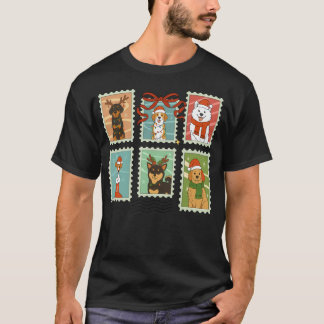 Camiseta Vintage Funny Dogs Christmas Stamps Cute Xmas Dogs