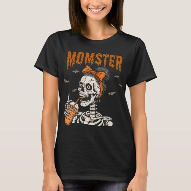 Camiseta Vintage Funny Momster Skeleton Halloween (Frente)