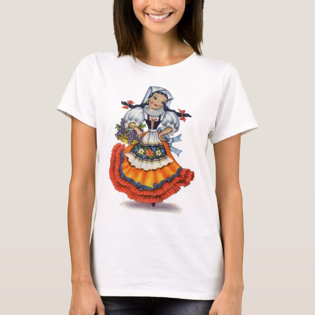 Camiseta Vintage, garota espanhola, vestido tradicional (Frente)