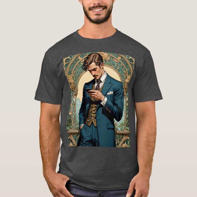 Camiseta Vintage Gentleman Texting em estilo (Frente)