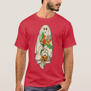 Camiseta Vintage Ghost Floral Cute Graphic Halloween Spooky