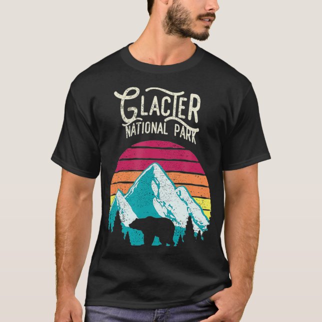 Camiseta Vintage Glacier National Park Mountain Bear Retro (Frente)