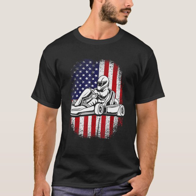 Camiseta Vintage Go Kart American Flag (Frente)