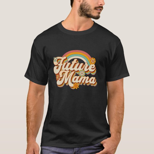 Camiseta Vintage Groovy Future Mama Rainbow Wildflower Mot (Frente)