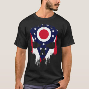 Camiseta Vintage Grunge Estado do Ohio Flag Skull