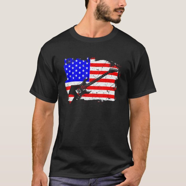 Camiseta Vintage Guitar Guitarista Estados Unidos Bandeira  (Frente)