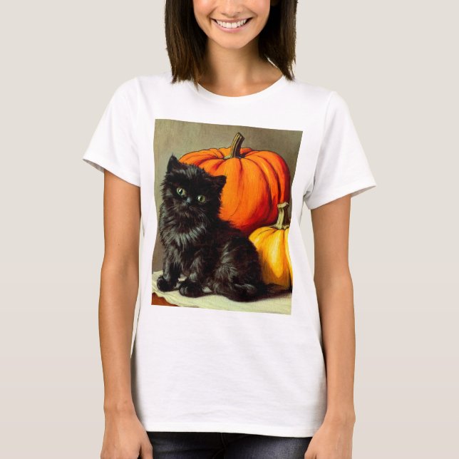 Camiseta Vintage Halloween Black Cat e Pumpkins (Frente)
