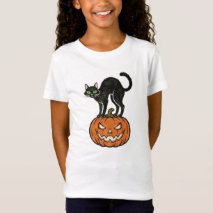 Camiseta Vintage Halloween Black Cat & Pumpkin Retro Design