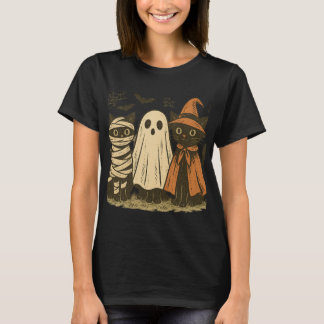 Camiseta Vintage Halloween Black Cat Trio T-Shirt | Cute Mu