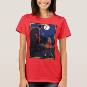 Camiseta Vintage Halloween, bruxa assustadora com menino