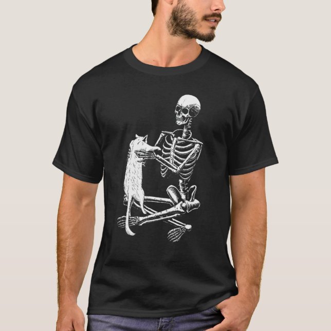 Camiseta Vintage Halloween Cat Skeleton Cat (Frente)