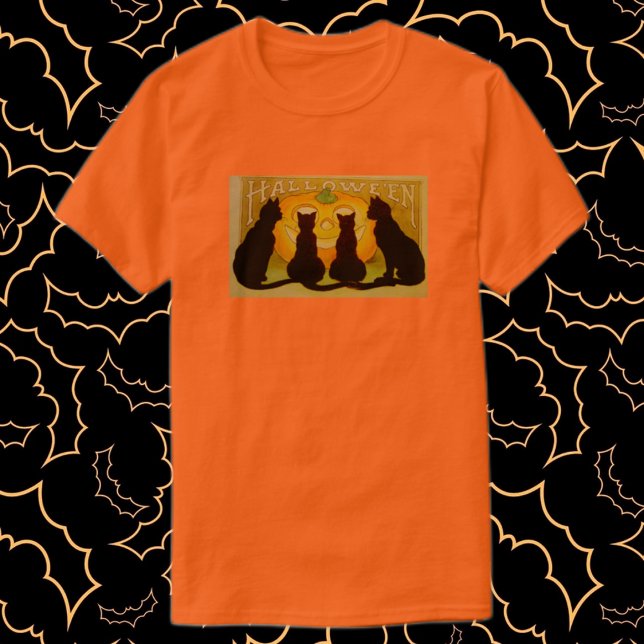 Camiseta Vintage Halloween Cats e Jack O'Lantern (Criador carregado)