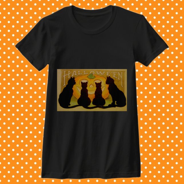 Camiseta Vintage Halloween Cats e Jack O'Lantern (Criador carregado)