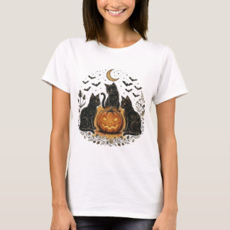 Camiseta Vintage Halloween Gato Preto & Abóbora