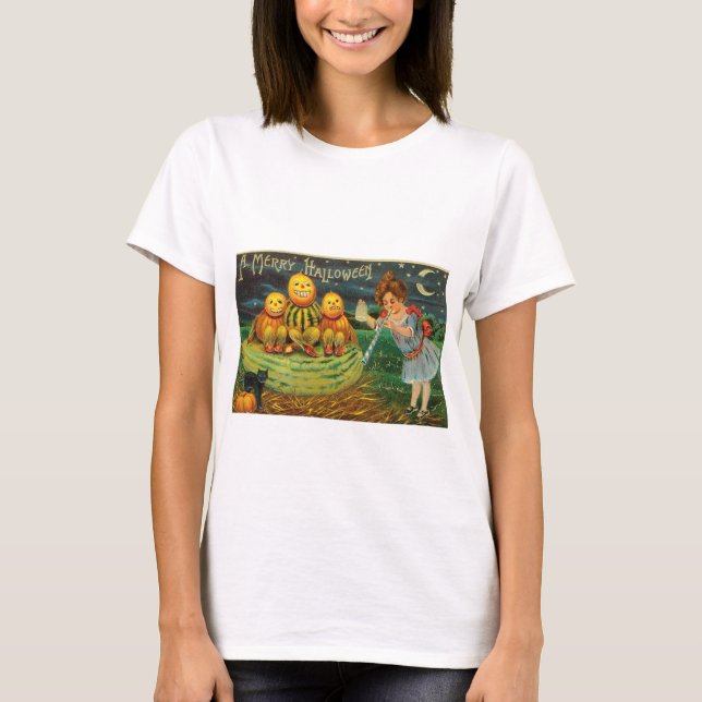 Camiseta Vintage Halloween Girl com Pumpkins (Frente)