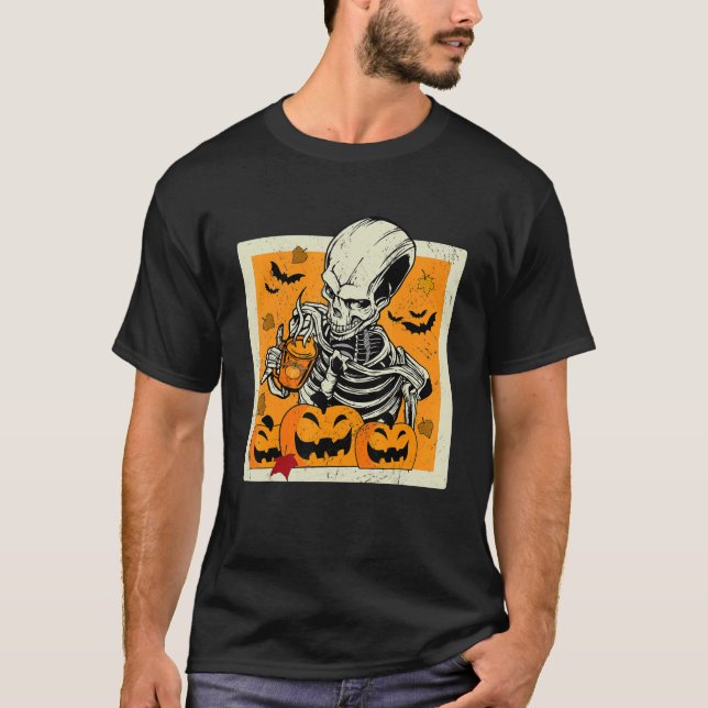 Camiseta Vintage Halloween Skeleton Pumpkin Spice Later Syr (Frente)