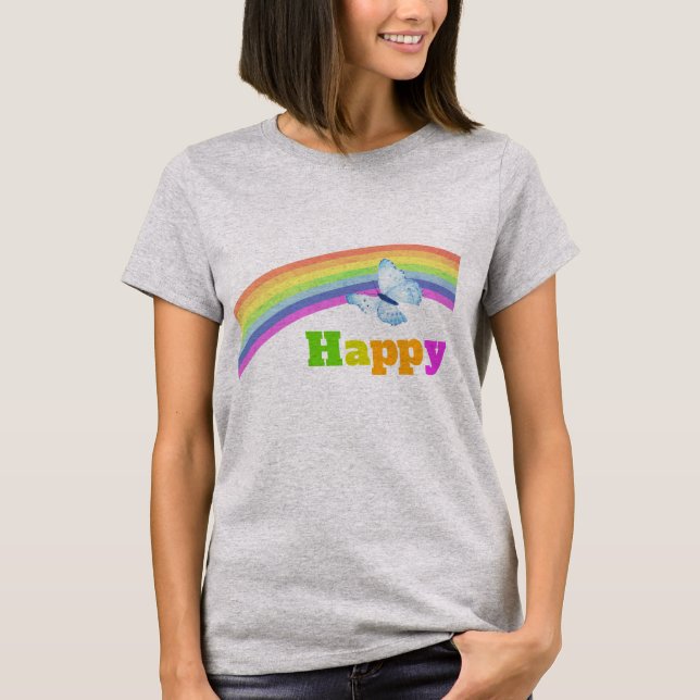 Camiseta Vintage Happy Butterfly Rainbow (Frente)
