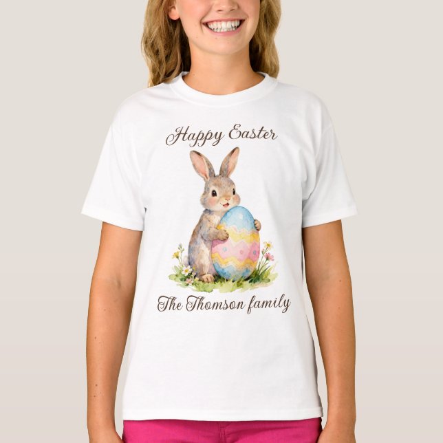 Camiseta Vintage Happy Easter Bunny with Egg Family  (Frente)