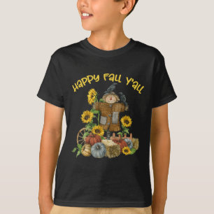 Camiseta Vintage Happy Fall Y Scarecrow Graças Ha