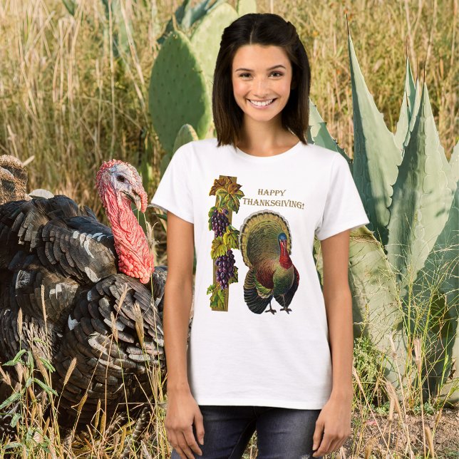 Camiseta Vintage Happy Graças A Mulher Turca (Vintage Happy Thanksgiving Turkey Womens T-Shirt)