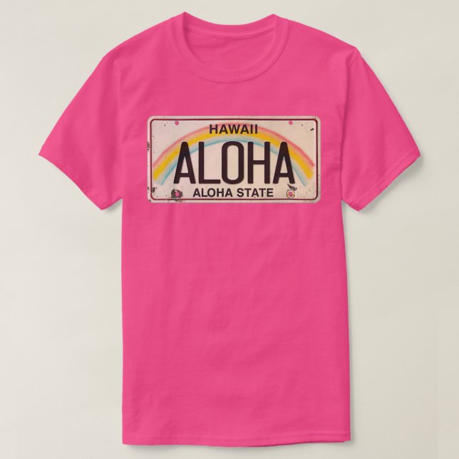 Camiseta Vintage Hawaii License Plate Aloha (Frente do Design)