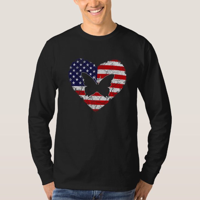Camiseta Vintage Heart Butterfly Animal Retro USA American  (Frente)