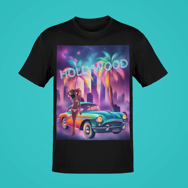 Camiseta Vintage HOLLYWOOD em Arte Clássica de Bikini (Criador carregado)