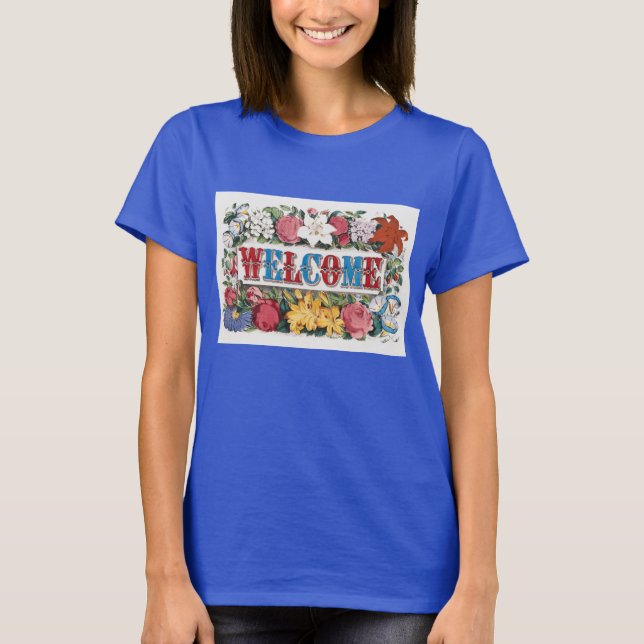 Camiseta Vintage Illustration WELCOME with Flowers (Frente)