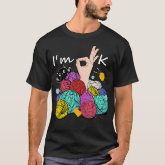 Camiseta Vintage I'M Ok Yarn Balls Knitting Needles Funny C