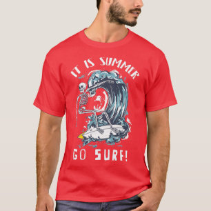 Camiseta Vintage Its Summer Go Surf Beach Retro Skeleton Su