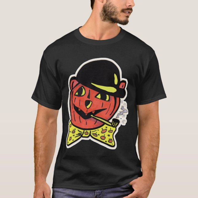 Camiseta Vintage Jack-O-Lanterna Cat Halloween Art (Frente)