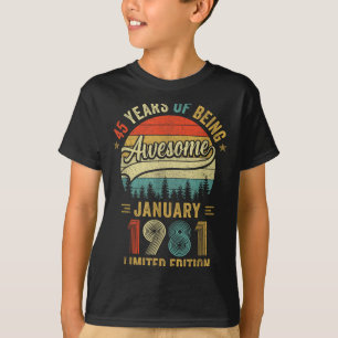 Camiseta Vintage Janeiro 1981 Velho Aniversário de 45 anos