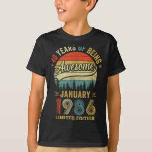 Camiseta Vintage Janeiro 1986 Velho Aniversário de 40 anos