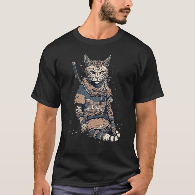 Camiseta Vintage Japan Samurai Savannah Cat (Frente)