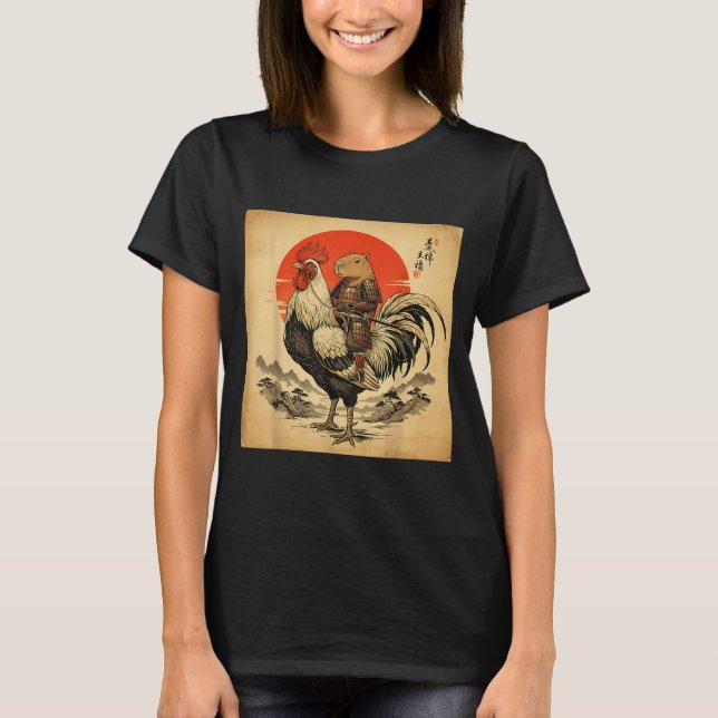Camiseta Vintage Japanese Samurai Capybara Rooster Chicken  (Frente)