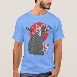 Camiseta Vintage Japonês Anime Samurai Cat Sakura Cherry B