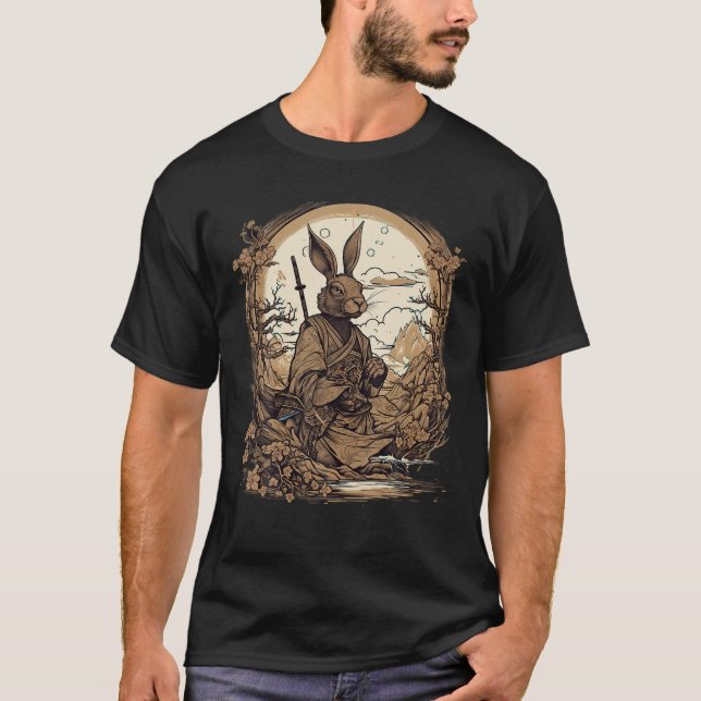 Camiseta Vintage Japonês Art Samurai Rabbit T Shirt (Frente)