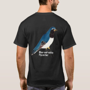 Camiseta Vintage Japonês Bird Art Blue & White Flycatcher