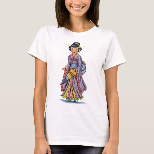 Camiseta Vintage Japonês Girl in Kimono (Frente)